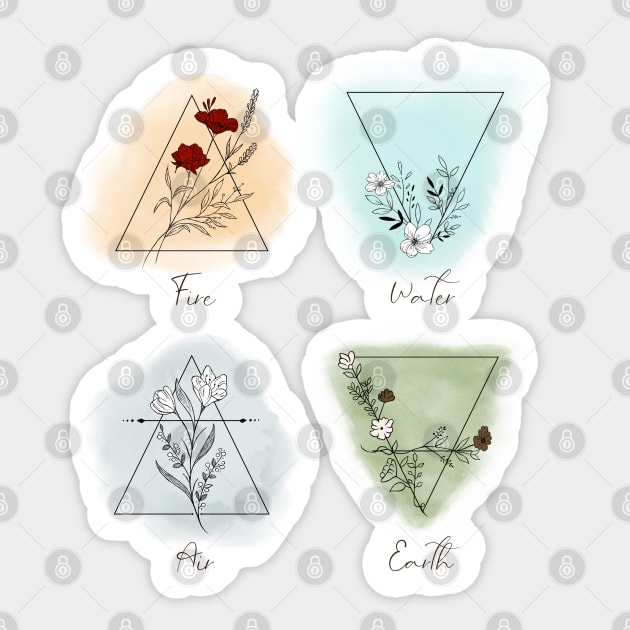 The Four Elements: Fire, Water, Air and Earth Sticker by Witchling Art